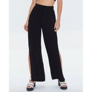 New FOREVER 21 Black Side Slit Pants sz L